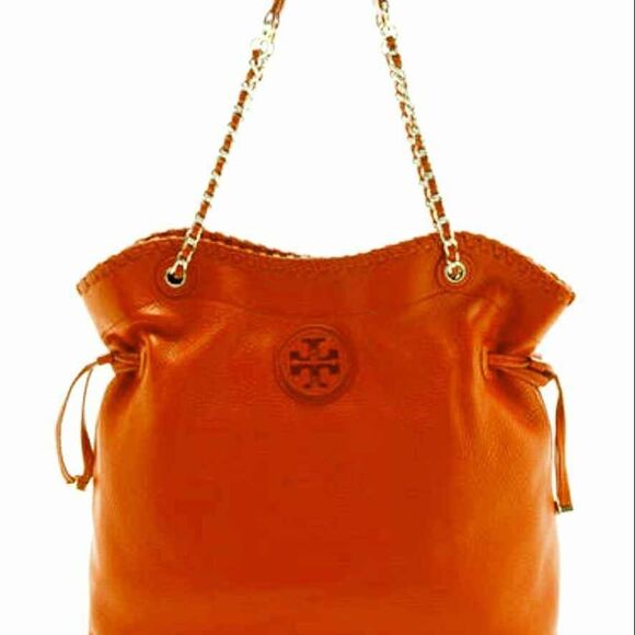 Tory Burch Coral Bright Red Marion Drawstring Purse Bag - Picture 1 of 10